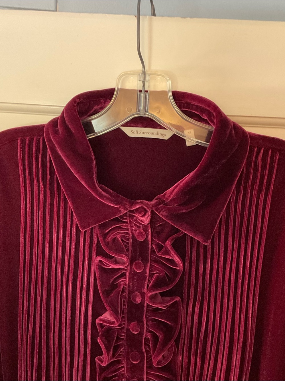 Soft Surroundings Verona Tunic Top Velvet Burgundy Red Plus 1X Pintuck Ruffle - Picture 4 of 8